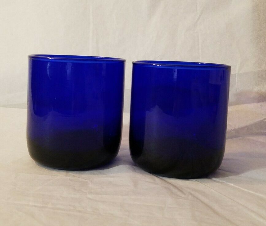 Two Libbey Cobalt Blue Glass 10 Oz Round Tumblers